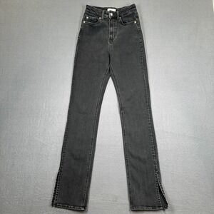 H&M Jeans Womens US 4 Black Denim High Rise Split Hem Skinny Biker 5-Pockets